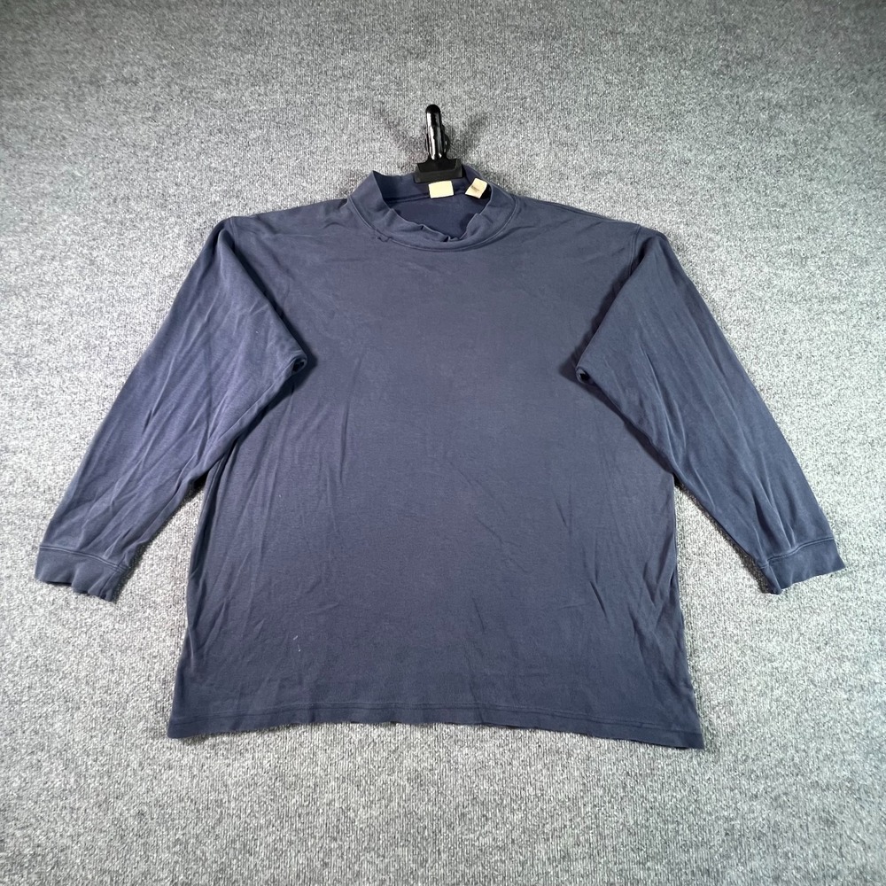 St. Johns Bay T-Shirt Mens 3XLT Navy Blue Cotton Mock Neck Long Sleeve 708149